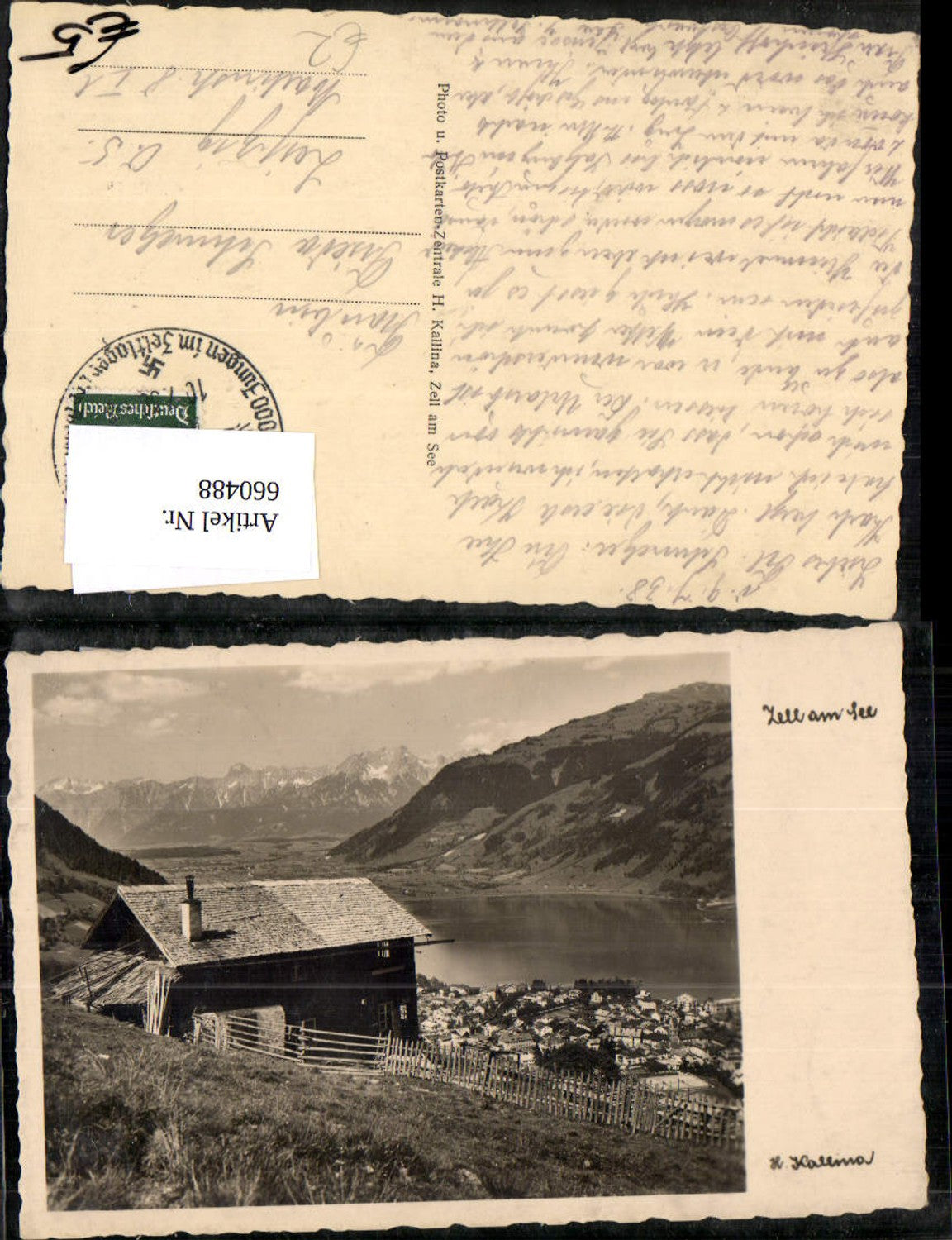 660488,Foto Ak Zell am See Ansicht mit Hütte i. Vordergrund