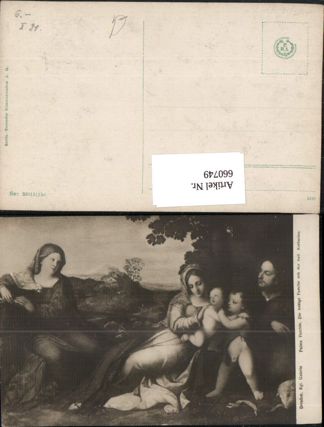 660749,Künstler Ak Palma Vecchio Die heilige Familie m. d. heil. Katharina Religion