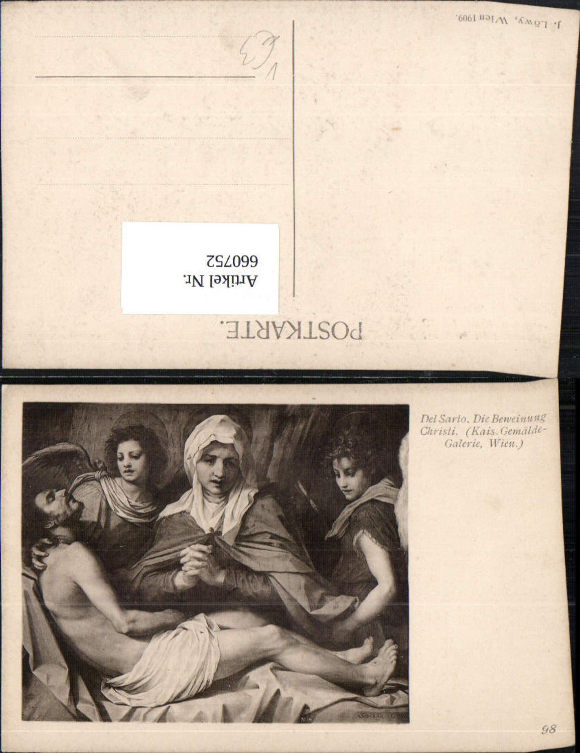 660752,Künstler Ak Del Sarto Die Beweinung Christi Religion pub J. Löwy 98