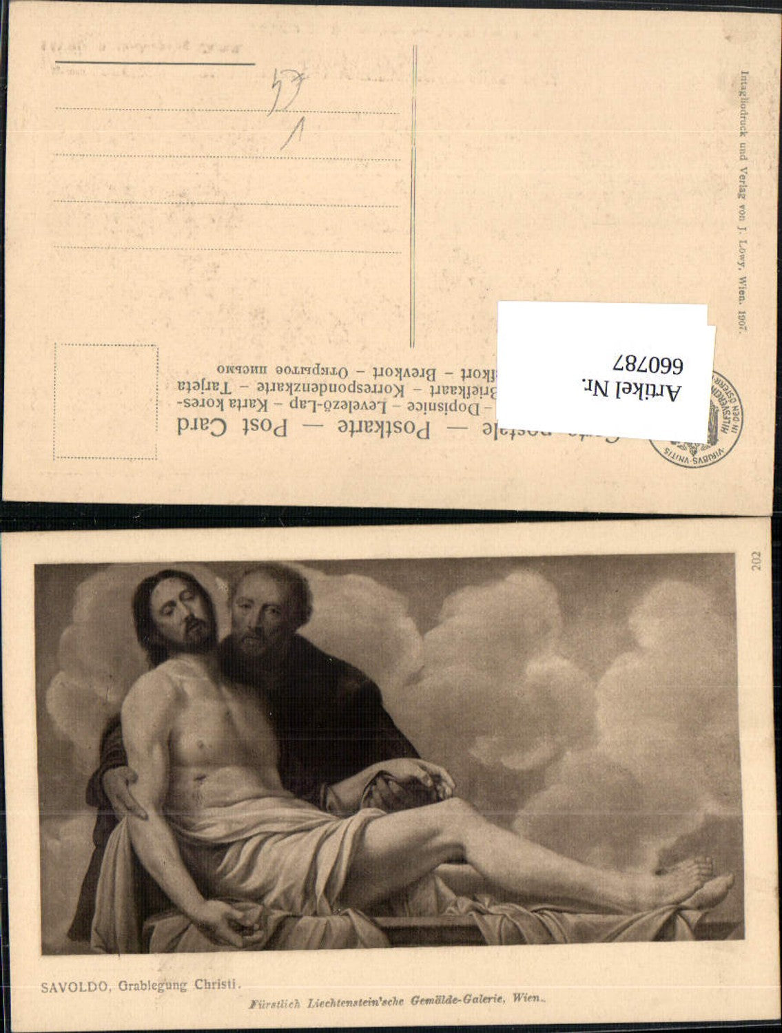 660787,Künstler Ak Savoldo Grablegung Christi Religion pub J. Löwy