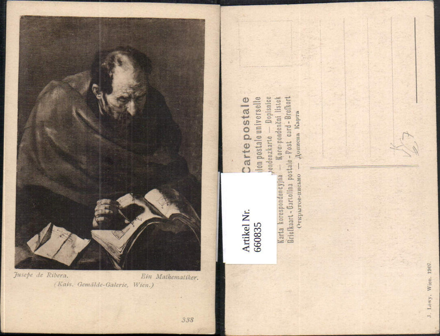 660835,Künstler Ak Jusepe de Ribera Ein Mathematiker Lesen Wissenschaft pub J. Löwy 338
