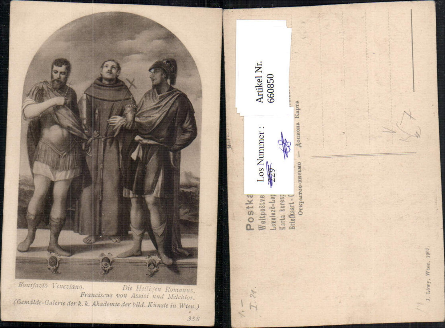 660850,Bonifazio Veneziano Die Heiligen Romanus Franciscus v. Assisi Melchior pub J. Löwy 358