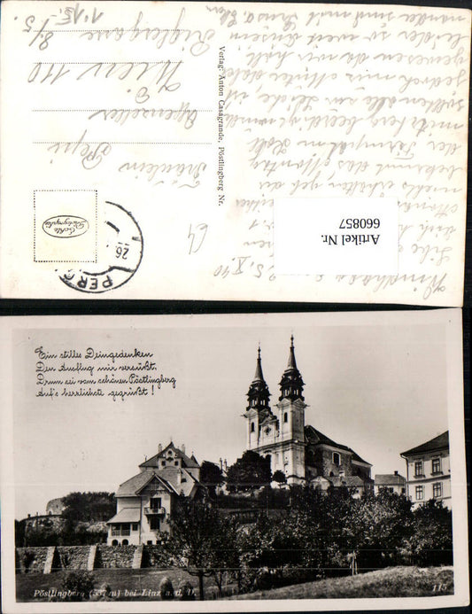 660857,Foto Ak Linz a. d. Donau Pöstlingberg Text Spruch