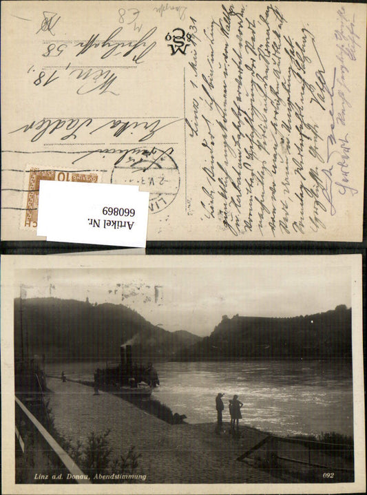 660869,Foto Ak Linz a. d. Donau Abendstimmung Schiff Dampfer