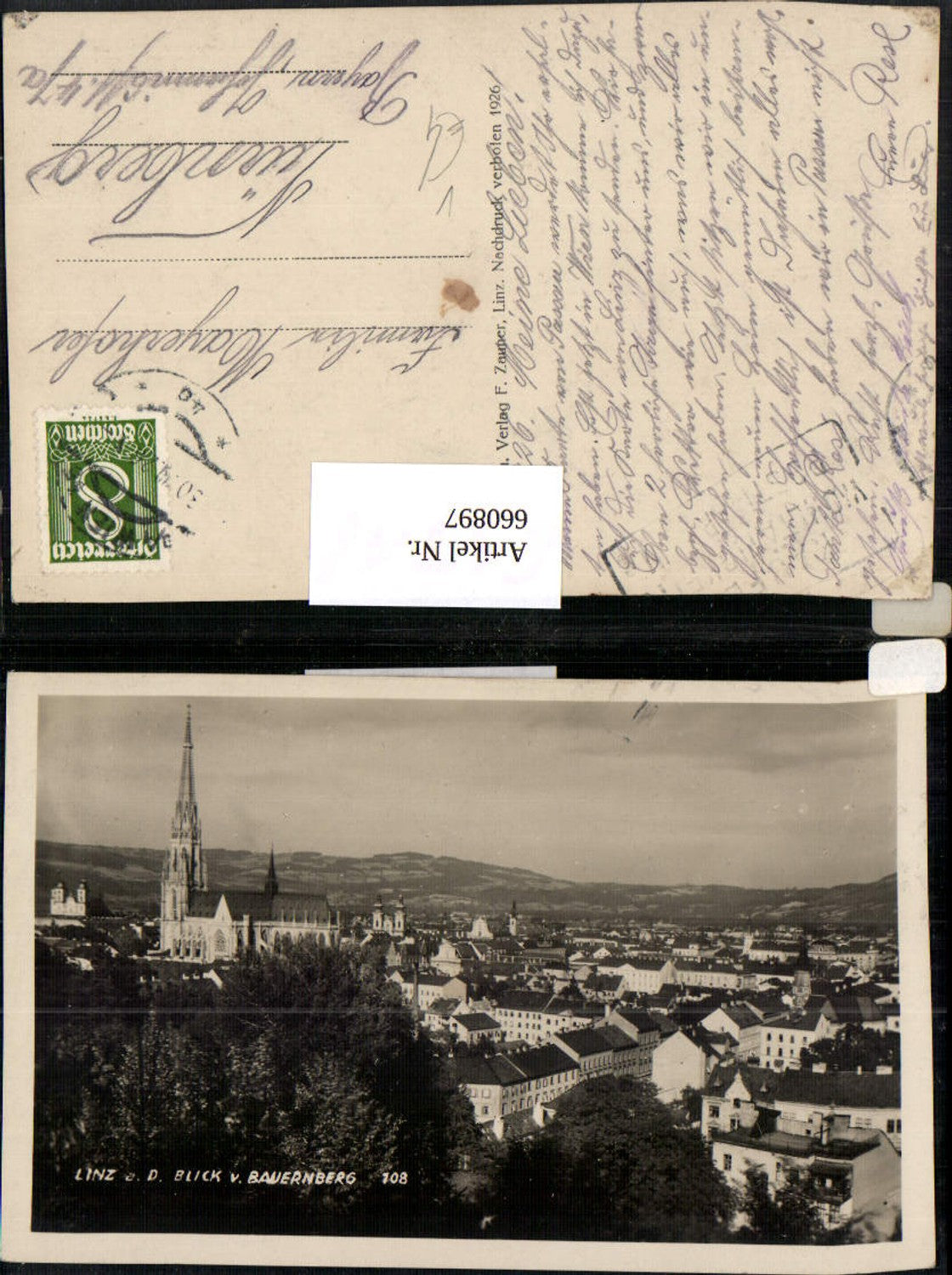 660897,Linz a. d. Donau Blick v. Bauernberg pub F. Zauner 108
