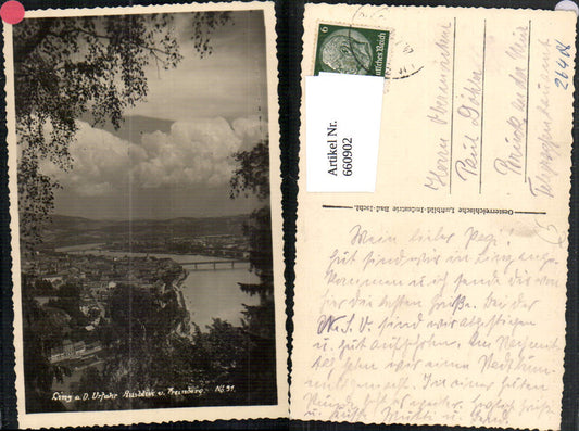 660902,Foto Ak Linz a. d. Donau Ausblick v. Freinberg