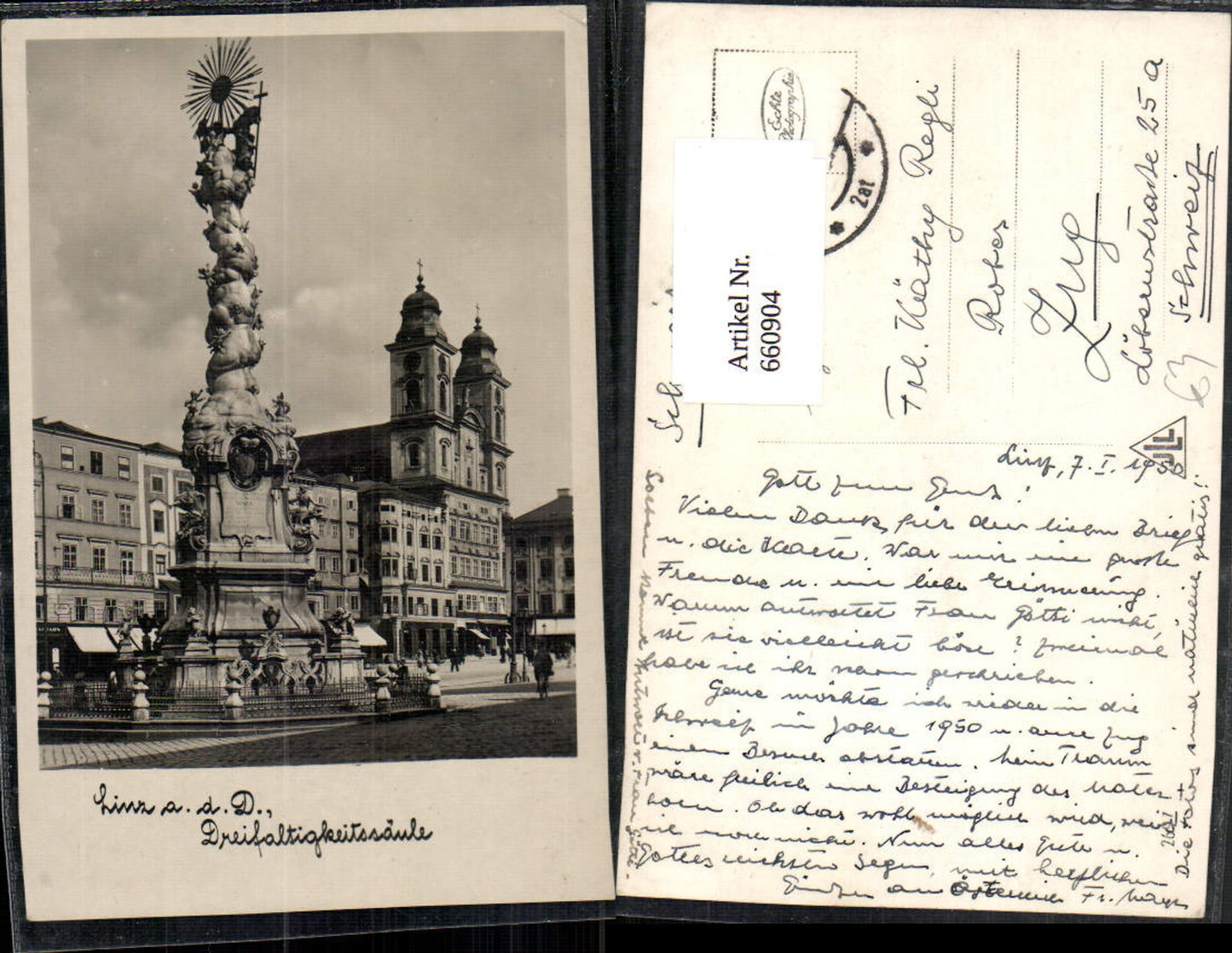 660904,Foto Ak Linz a. d. Donau Dreifaltigkeitssäule