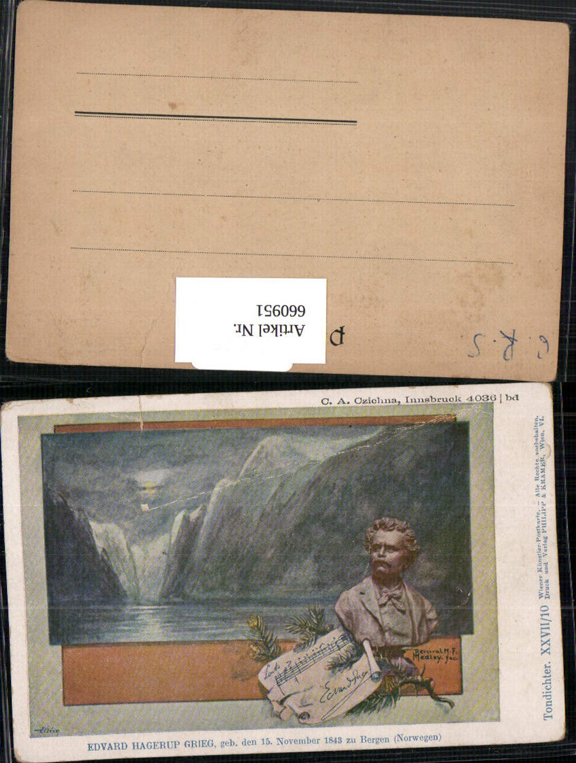 660951,Künstler Lithographie Eduard Hagerup Grieg Bergen pub Philipp & Kramer