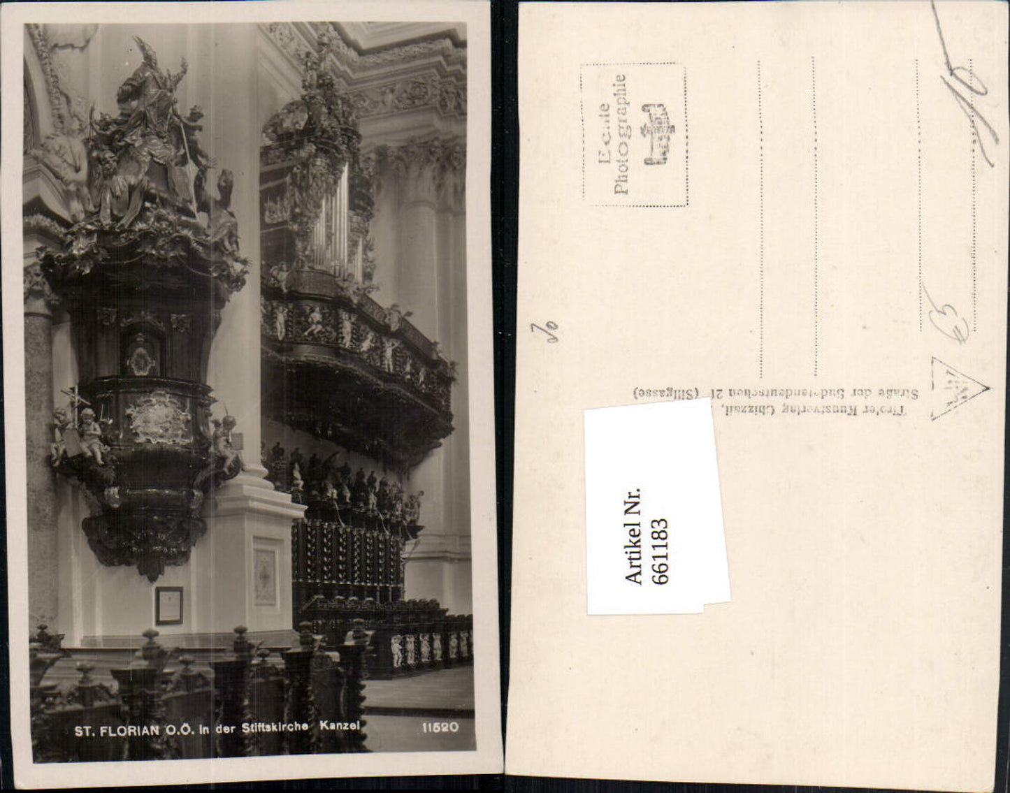 661183,Foto Ak St Florian Stift In der Stiftskirche Kanzel