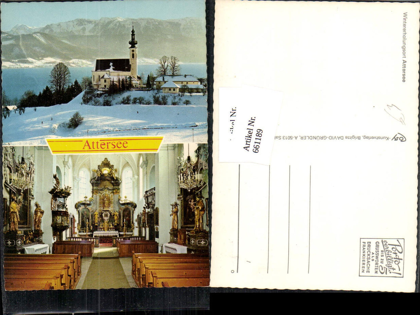 661189,Mehrbild Ak Attersee am Attersee Kirche im Winter u. Innenansicht