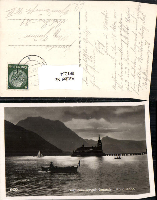 661214,Foto Ak Salzkammergut Gmunden Mondnacht Ruderboot Boot