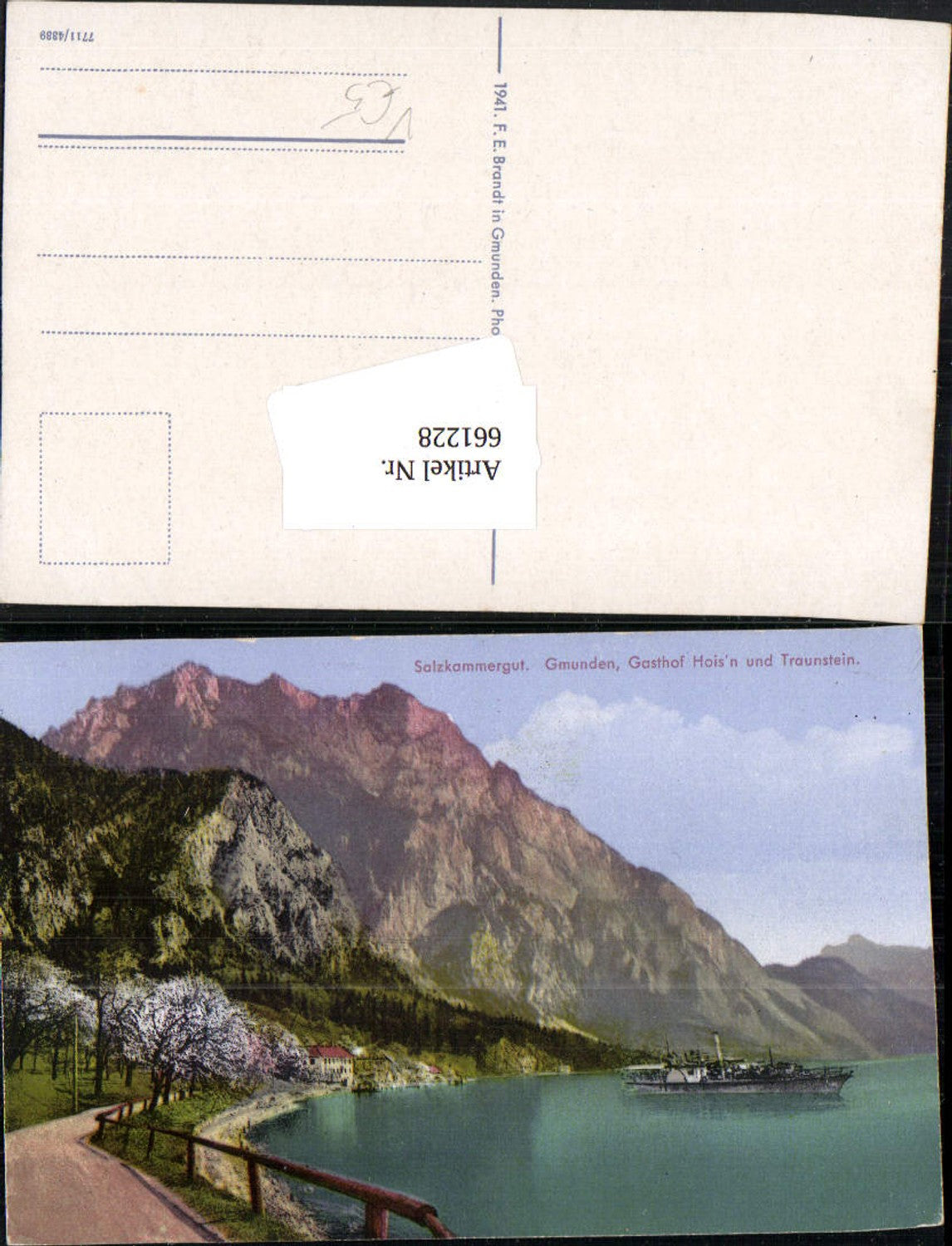 661228,Salzkammergut Gmunden Gasthof Hoisn Traunstein Dampfer Schiff pub Brandt 1202