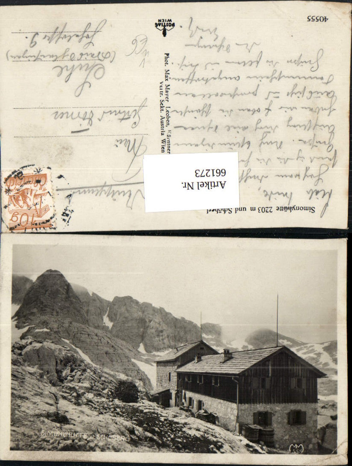 661273,Foto Ak Simonyhütte u. Schöberl Hallstatt Dachstein pub Max Mayer 40555