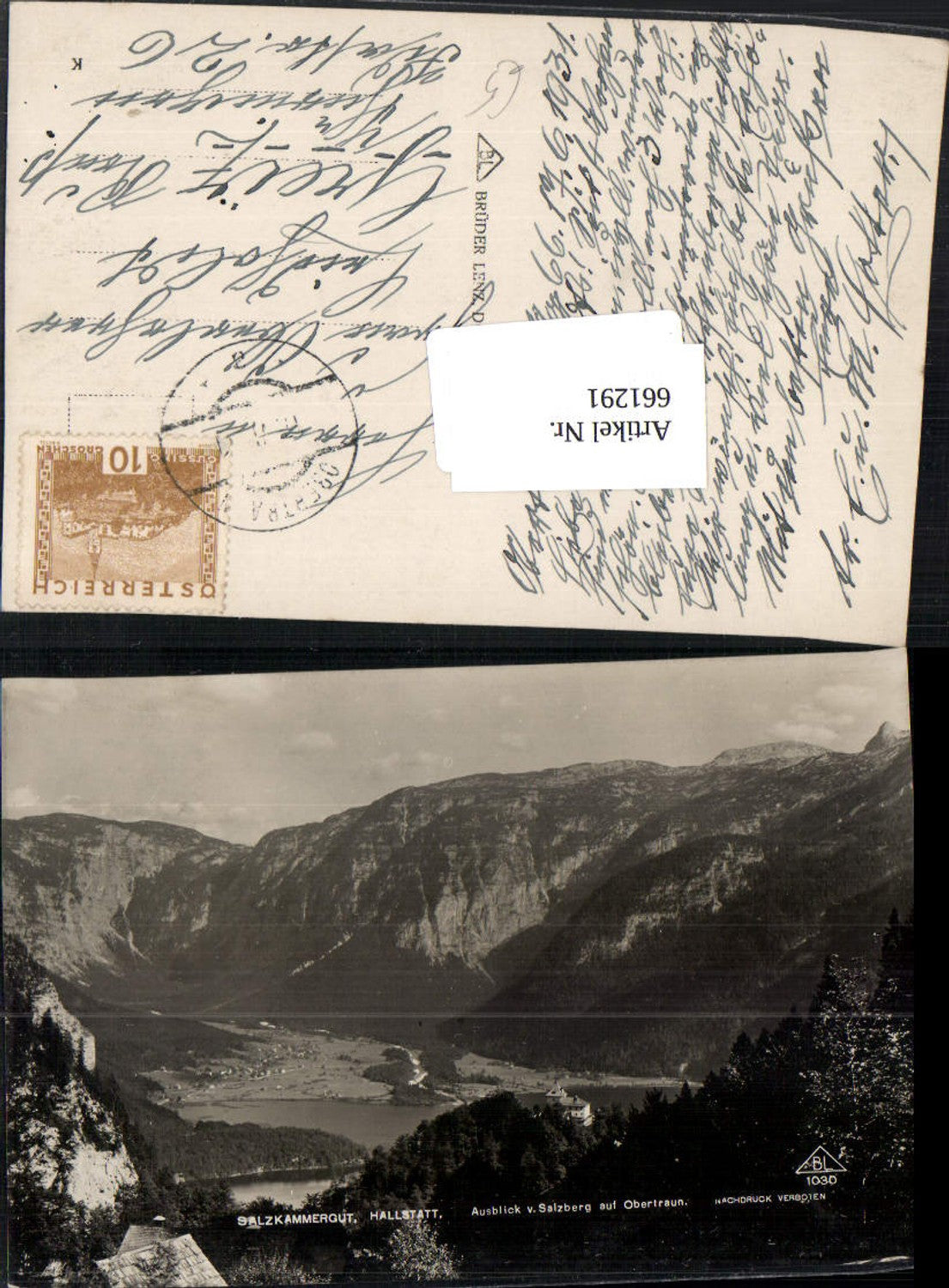 661291,Foto Ak Hallstatt Salzkammergut Ausblick v. Salzberg auf Obertraun