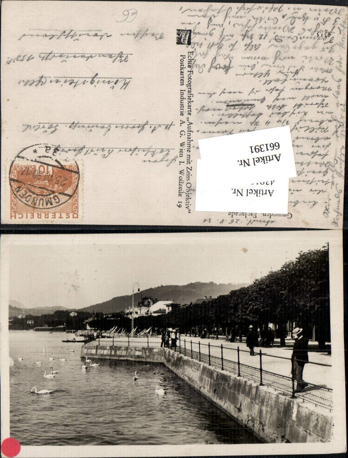 661391,Foto Ak Gmunden Esplanade Schwan Schwäne