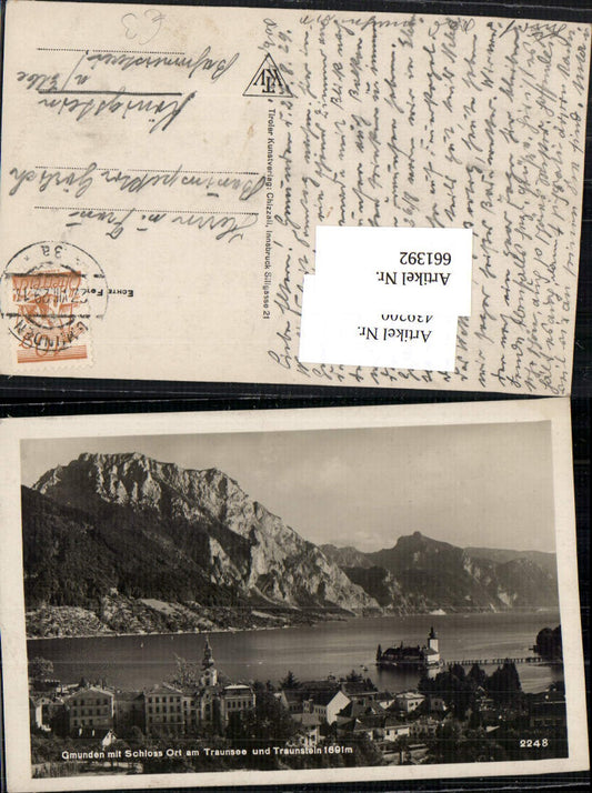 661392,Foto Ak Gmunden mit Schloss Ort a. Traunsee u. Traunstein