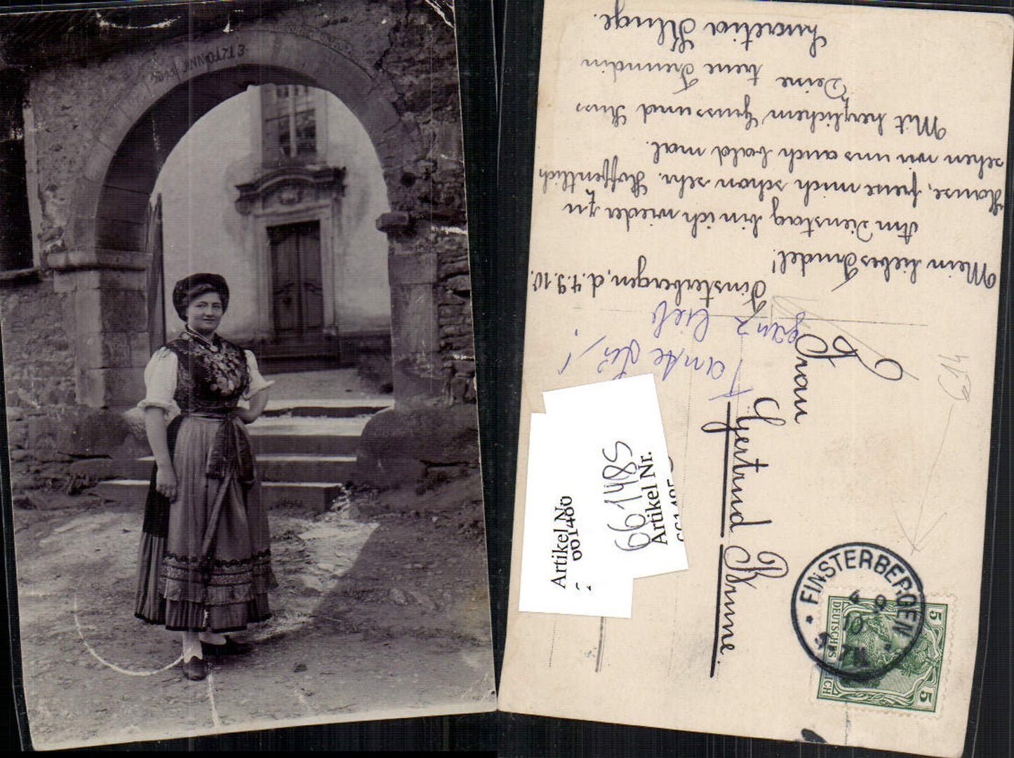 661485, Photo postcard of a woman in traditional dress from Finsterbergen, 1910, Friedrichroda