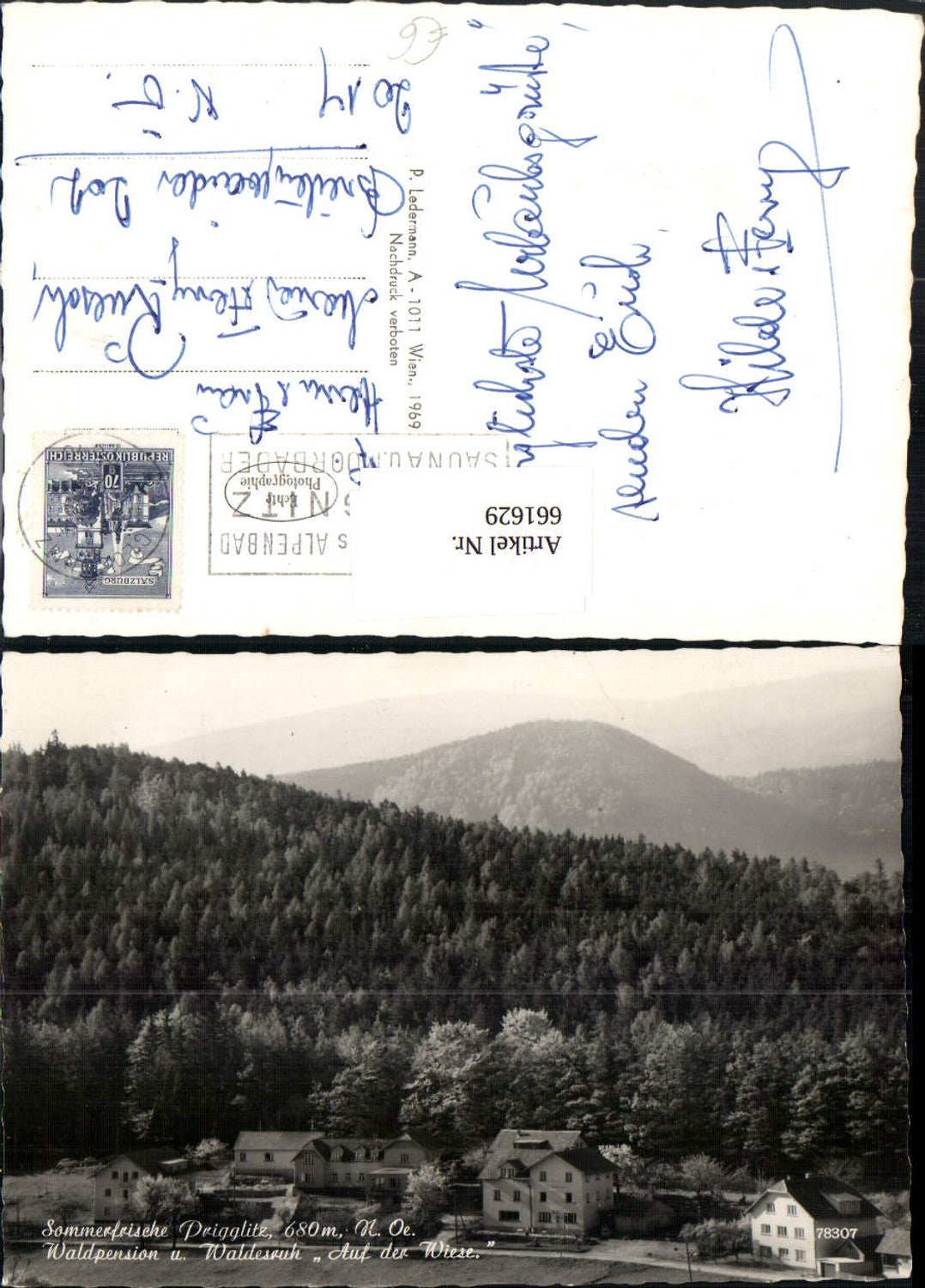 661629,Foto Ak Prigglitz Waldpension u. Waldesruh Auf der Wiese