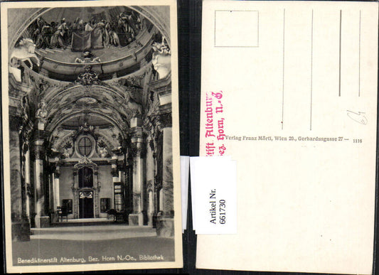 661730,Foto Ak Altenburg Benediktinerstift Bibliothek Innenansicht