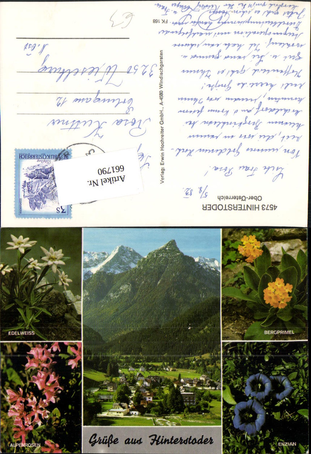 661790, Multi-image postcard Hinterstoder Flowers Edelweiss Gentian Alpine roses