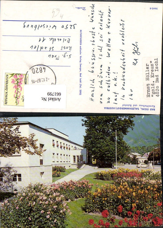 661799,Bad Ischl Salzkammergut Kurmittelhaus u. Bahnhof VW Käfer