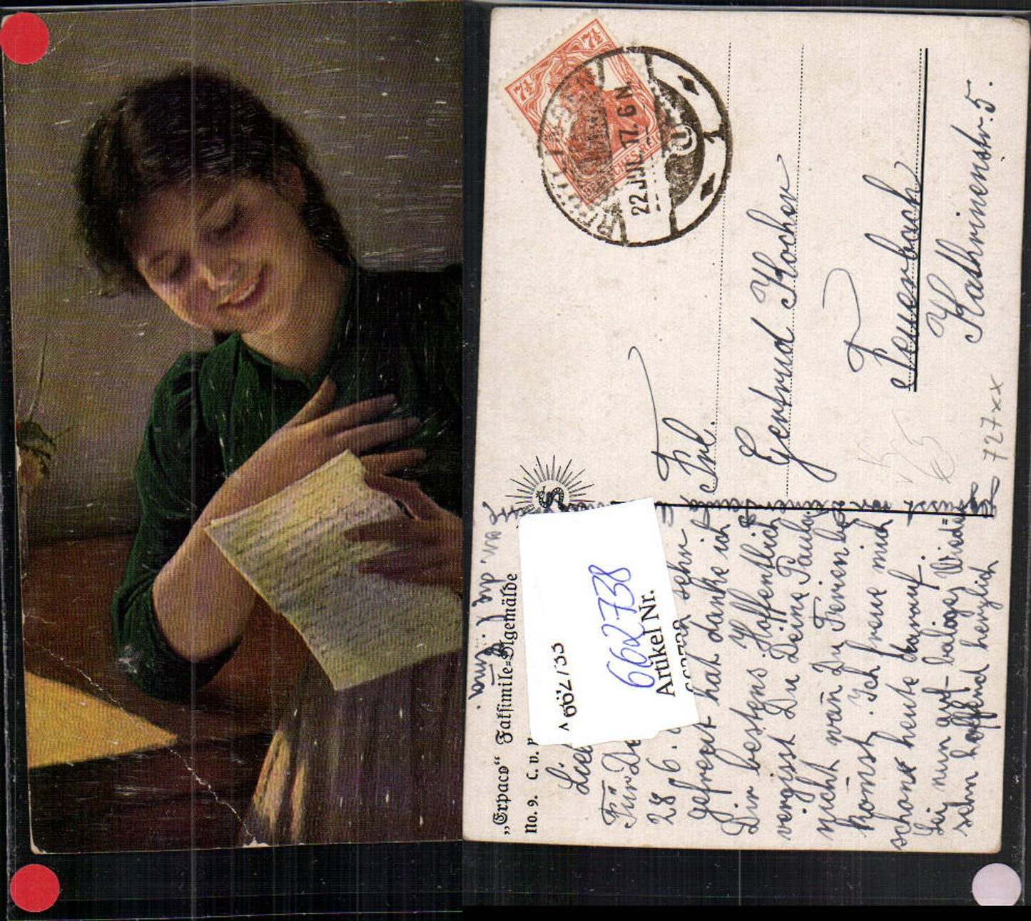 662738,Erpaco Ölgemälde C. v. Bergen Liebesbrief Brief Mädchen Faksimile lesen
