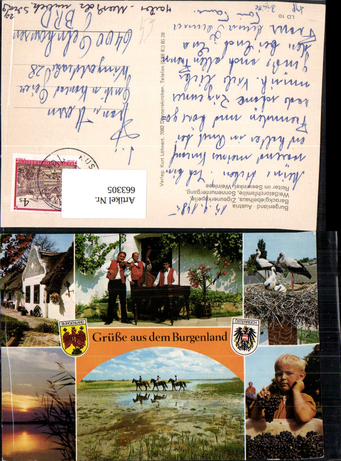 663305,Mehrbild Ak Burgenland Storch Wein Musiker Seewinkel