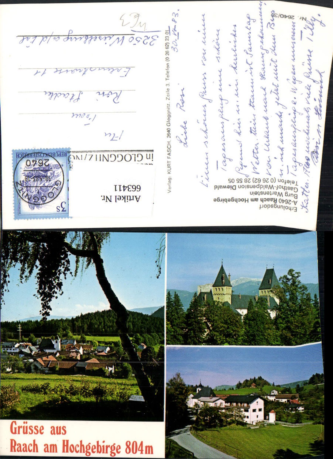 663411,Mehrbild Ak Raach a. Hochgebirge Burg Wartenstein Gasthof Diewald
