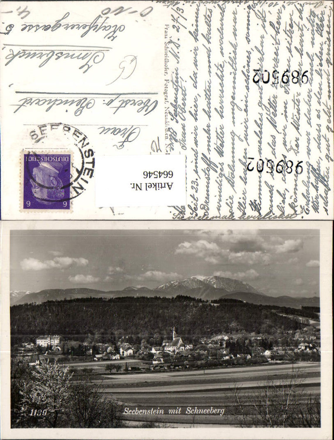 664546,Foto Ak Seebenstein mit Schneeberg