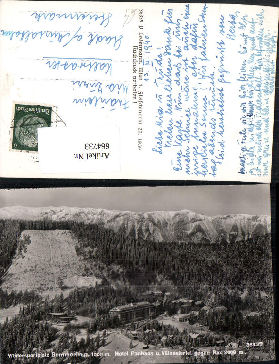664733,Foto Ak Semmering Hotel Panhans Villenviertel geg. Rax