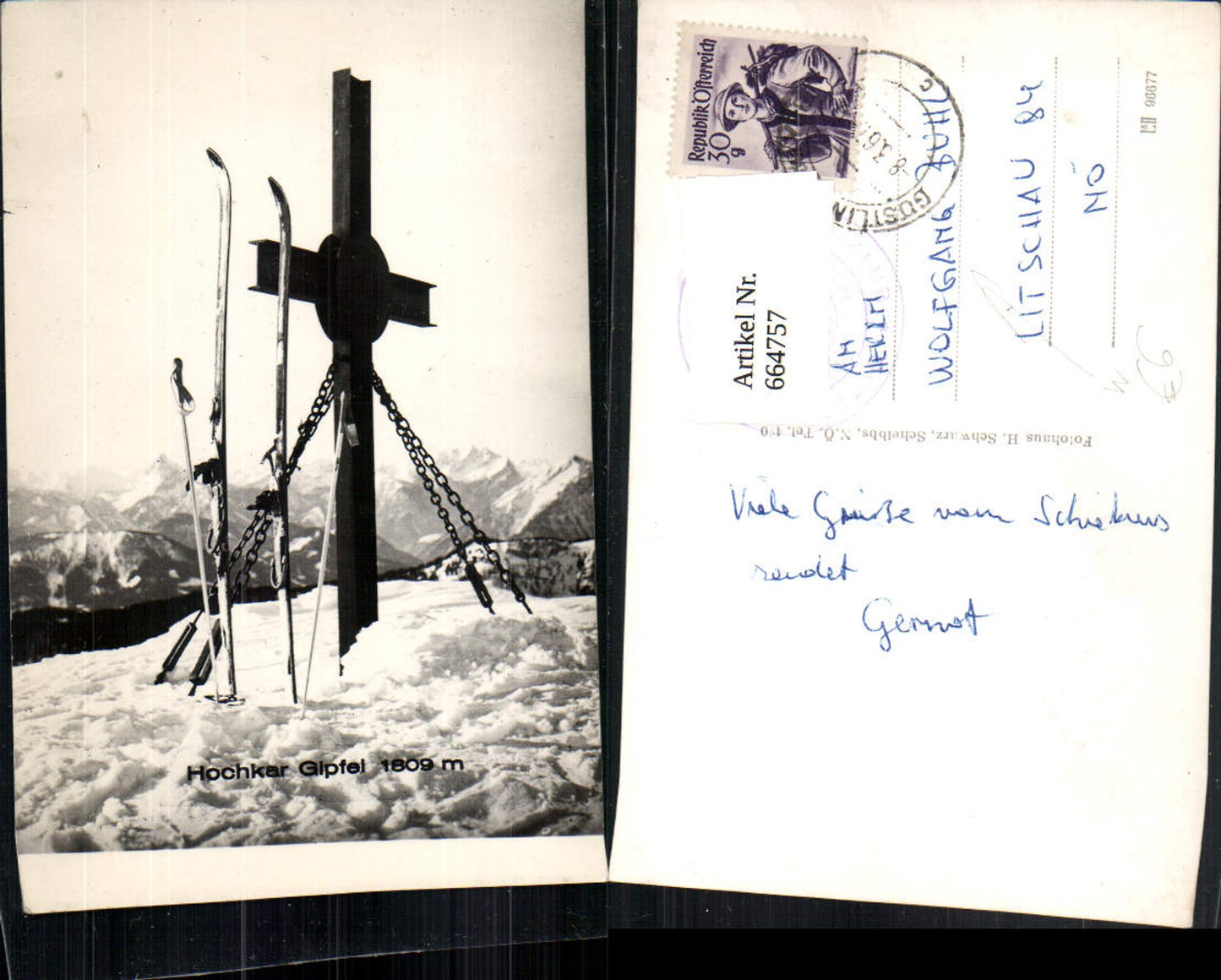 664757,Foto Ak Hochkar Gipfel Gipfelkreuz Wintersport Göstling an der Ybbs