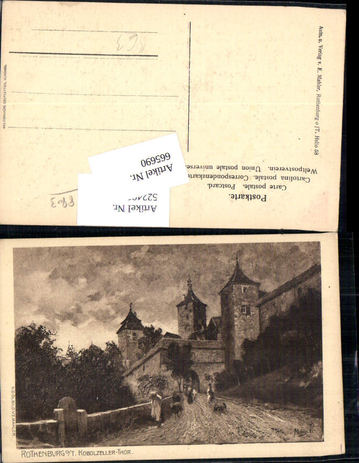 665690,Künstler AK E. Mahler Rothenburg ob der Tauber Kobolzeller Thor