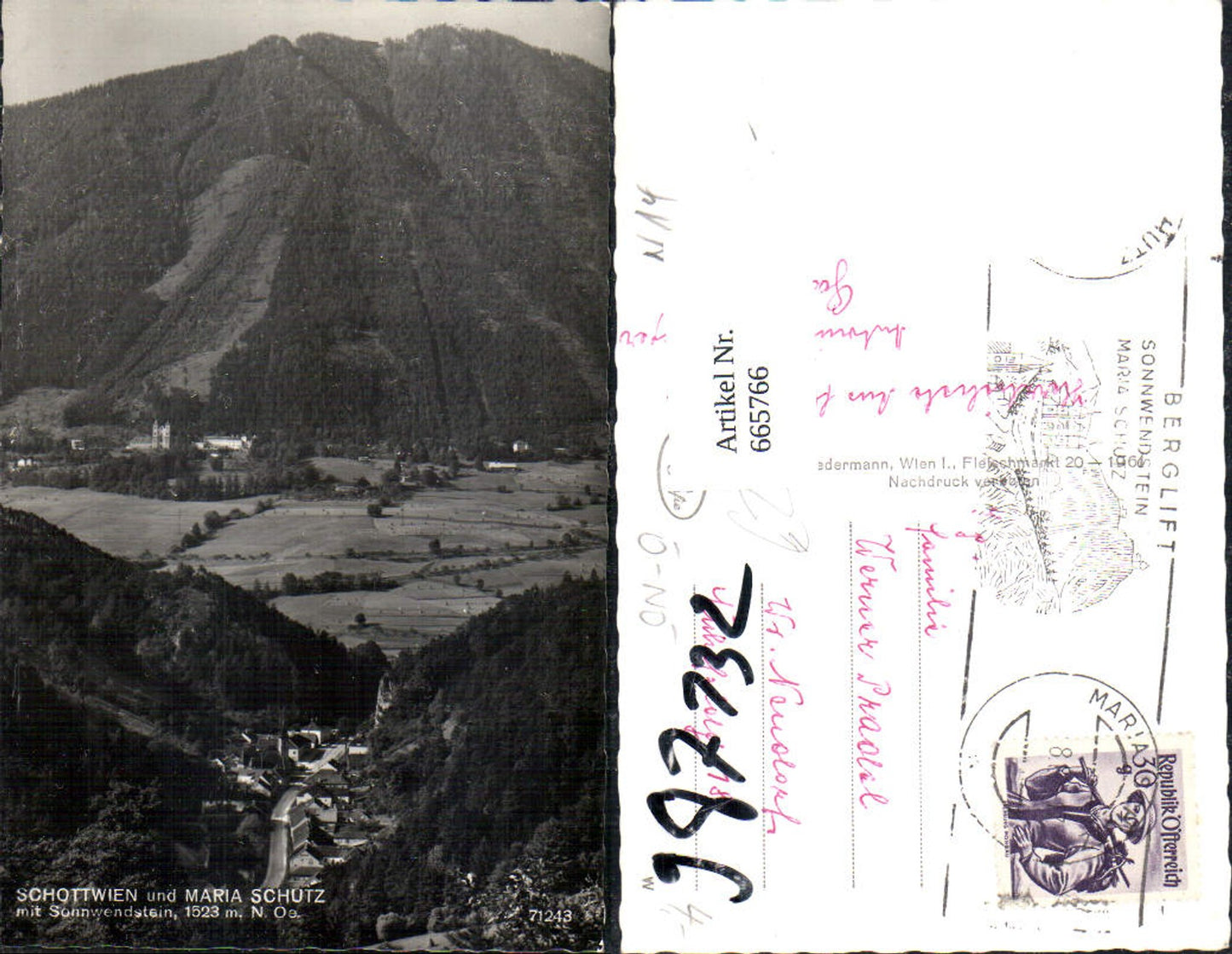 665766,Foto Ak Schottwien u. Maria Schutz mit Sonnwendstein