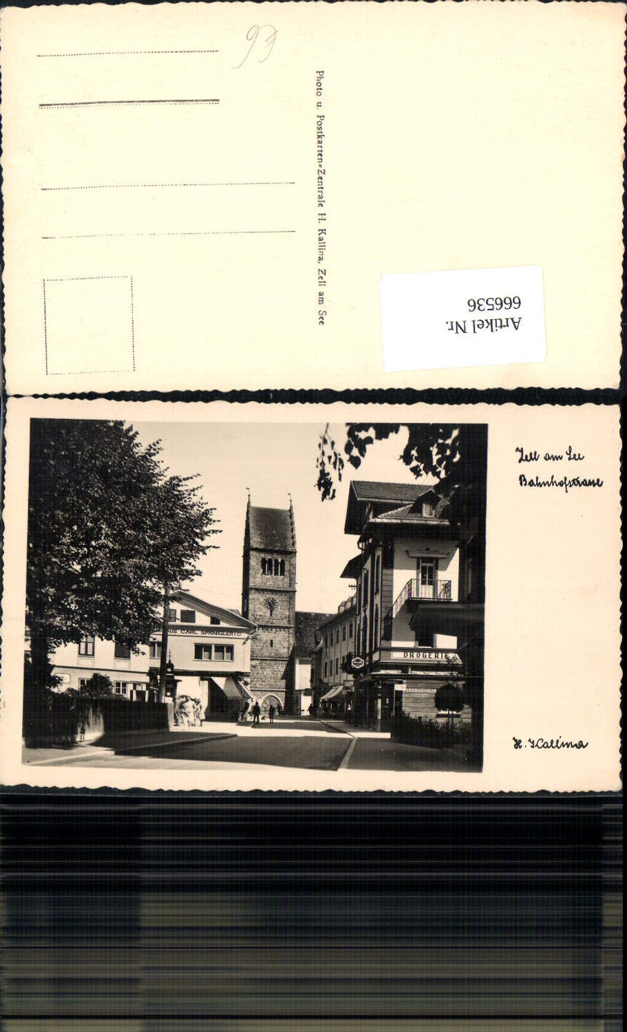 666536,Foto Ak Zell am See Bahnhofstrasse mit Drogerie