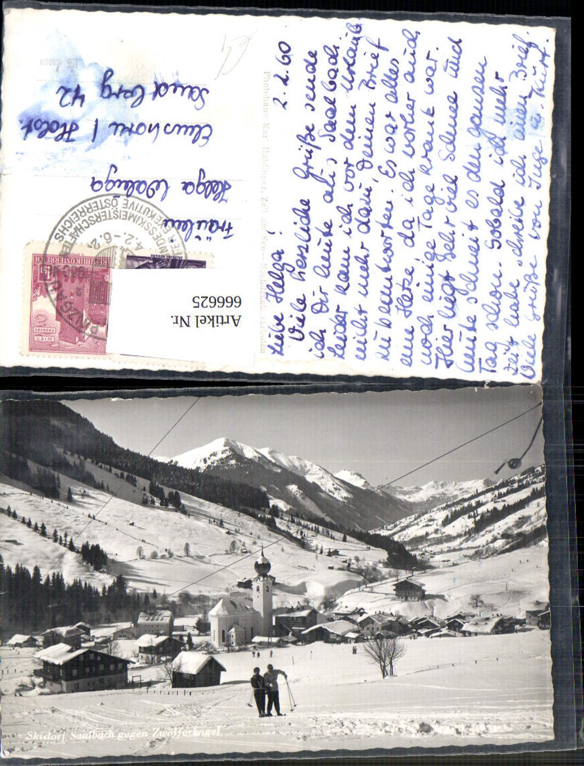 666625,Foto Ak Skidorf Saalbach-Hinterglemm geg. Zwölferkogel Wintersport