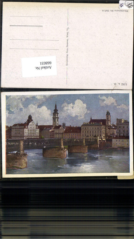 668031,Künstler AK Linz an der Donau Urfahr Brücke pub Hans Hausner 7007/16