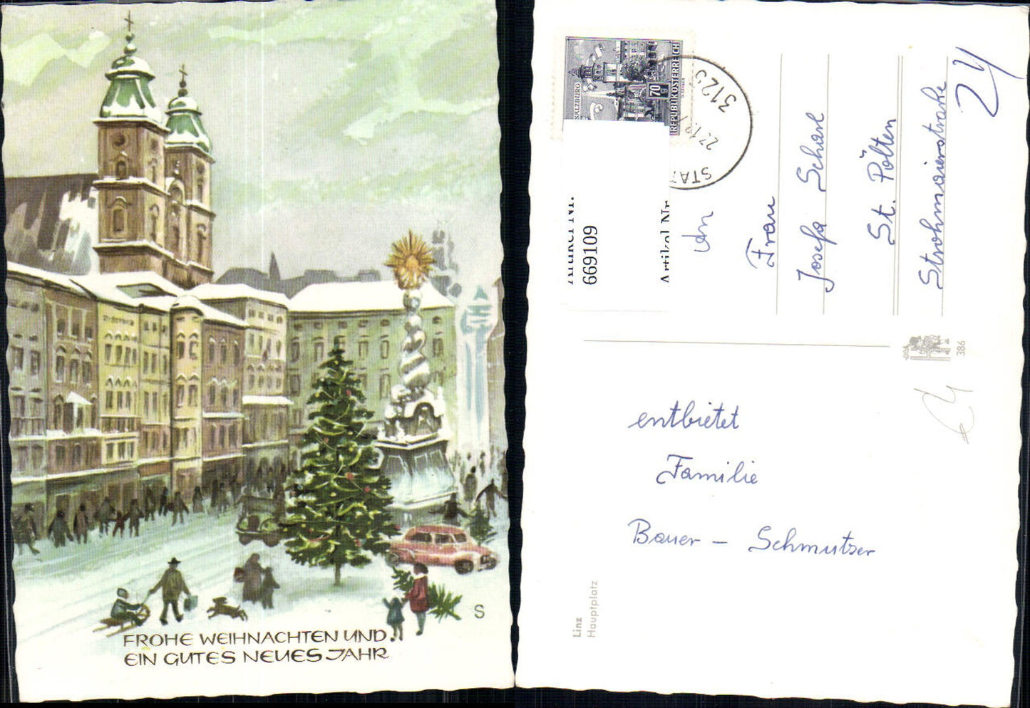669109,Künstler Ak Linz Hauptplatz Weihnachten Neujahr