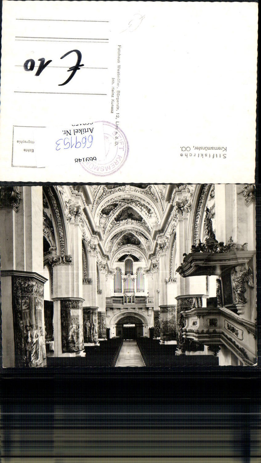 669153,Foto Ak Stiftskirche Kremsmünster Innenansicht Orgel