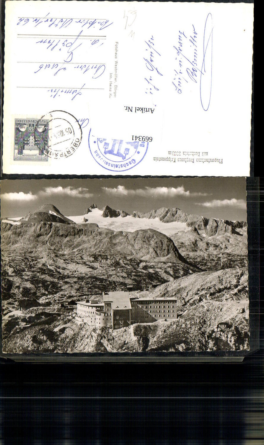 669341,Flugaufnahme Obertraun Berghaus Krippenstein mit Dachstein