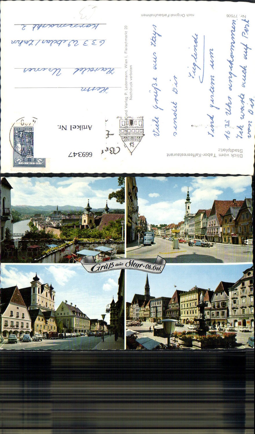 669347,Mehrbild Ak Steyr Blick v. Tabor Kaffeerestaurant Stadtplatz