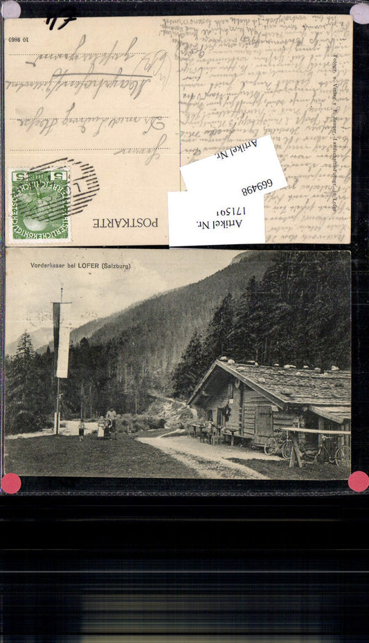 669498,seltene AK Lofer Vorderkaser Hütte Leute Fahrrad Rad