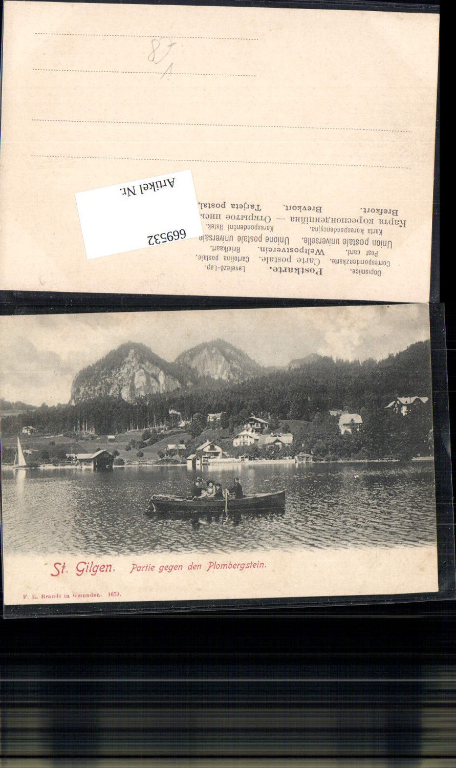 669532,tolle AK St. Gilgen am Arbersee Boot Plombergstein pub F.E. Brandt 1670