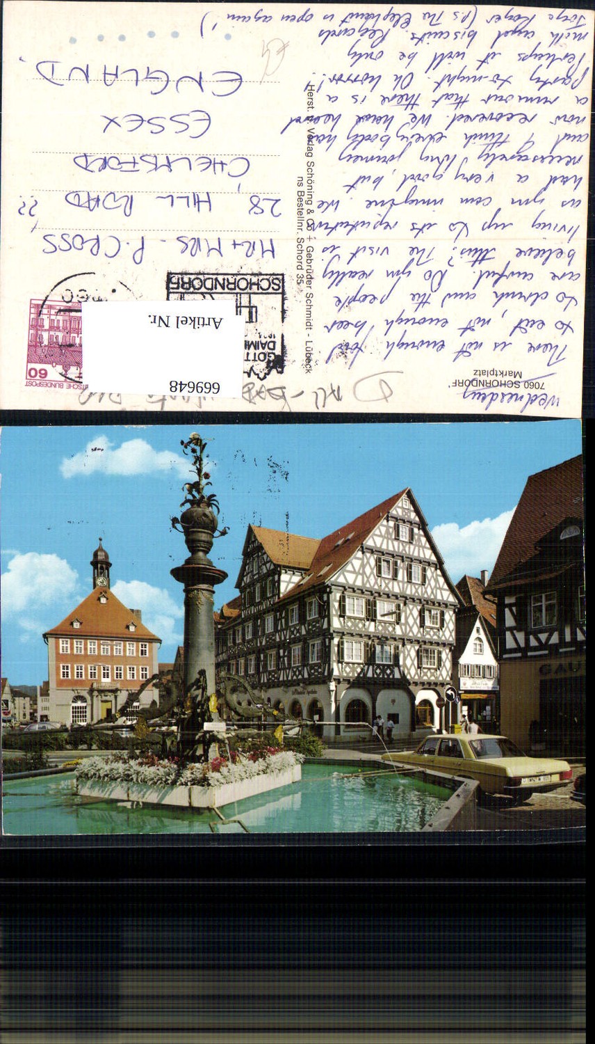 669648,Schorndorf Marktplatz Fachwerkhaus mit Brunnen