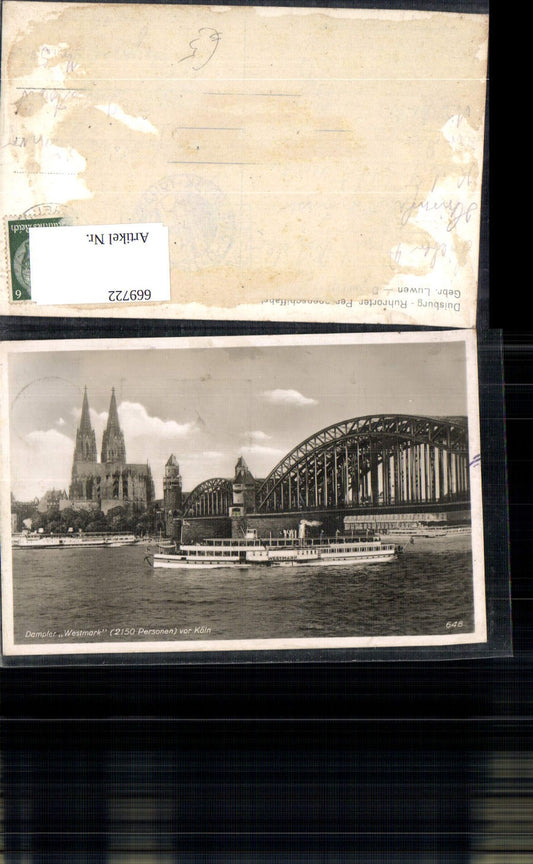 669722,Foto Ak Köln Dampfer Westmark Brücke Dom Schiff