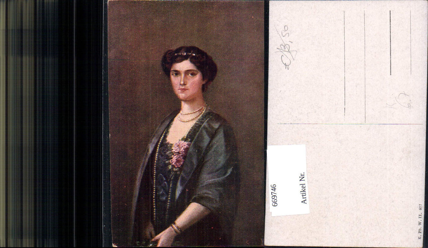 669746,Künstler Ak Frau Portrait Schmuck Perlenkette Mode