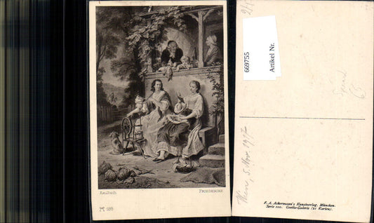 669755,Künstler Ak Kaulbach Friederike Frauen Lesen Spinnrad