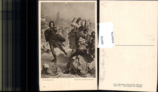 669756,Künstler Ak W. v. Kaulbach Geothe in Frankfurt Dichter Eislaufen Schneeballschlacht