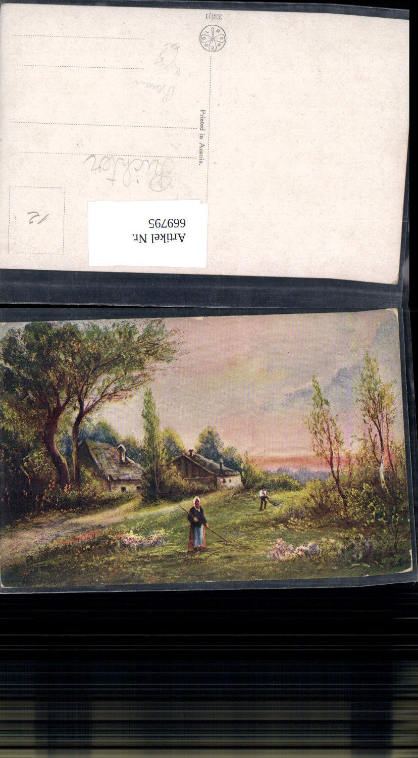 669795,Künstler Ak Bauern Hof Landwirtschaft Heuernte