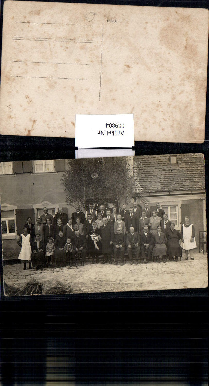 669804,Foto Ak Gruppenbild Hochzeit vor Gebäude