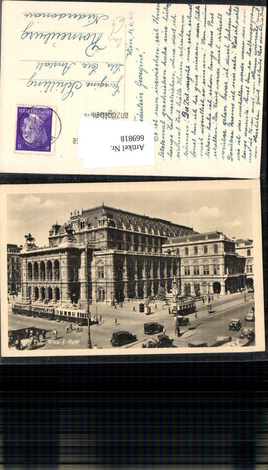 669818,Foto Ak Wien Vienna Innere Stadt Oper Straßenbahn Bus Bauwerk